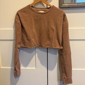 OS Joah Brown Long Sleeve Crop Shirt - Rusty Brown